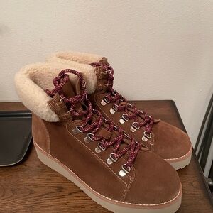 Sam Edelman Brand New Brown Suede Winter Boots with Burgundy Laces